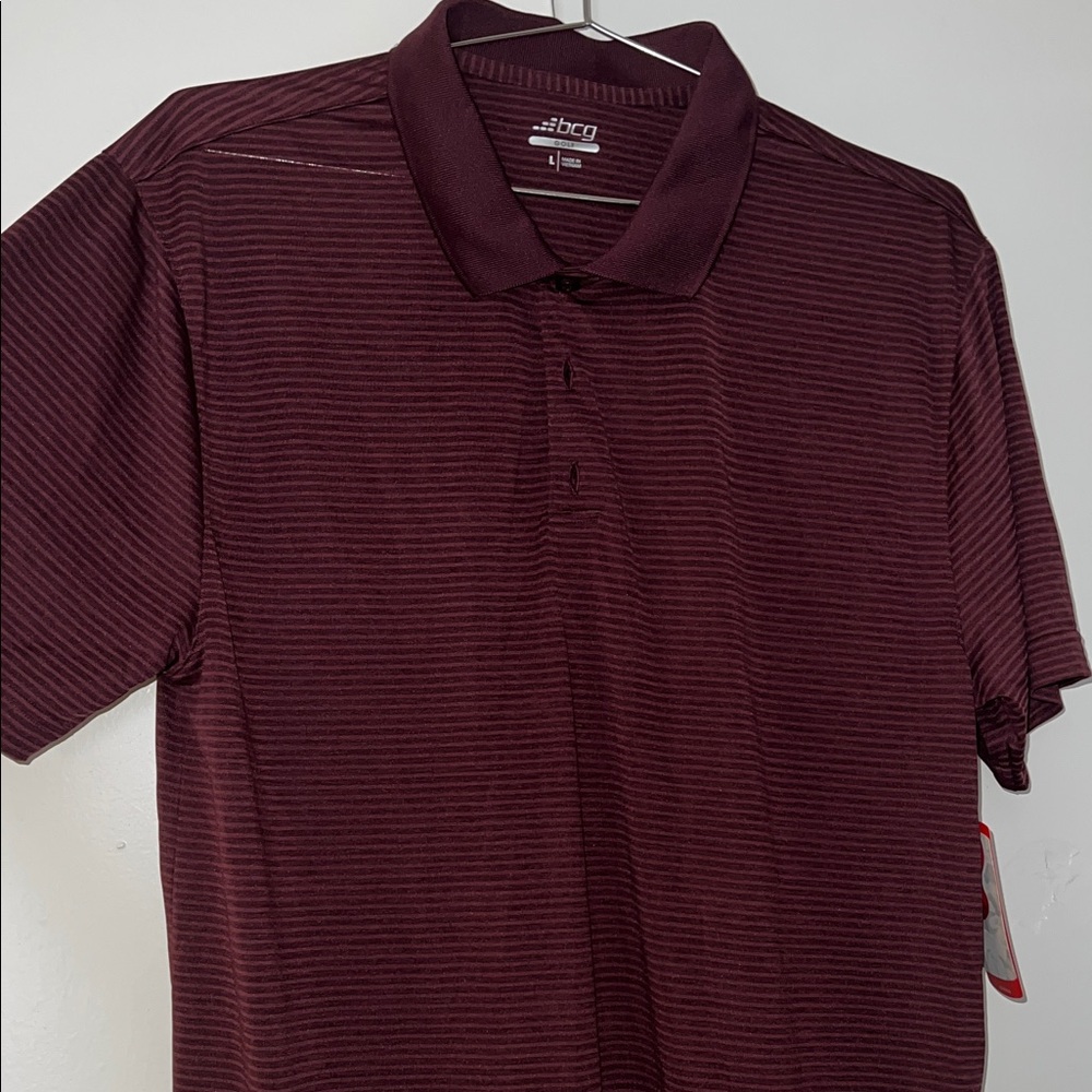 BCG Men's Maroon Striped Polo Shirt